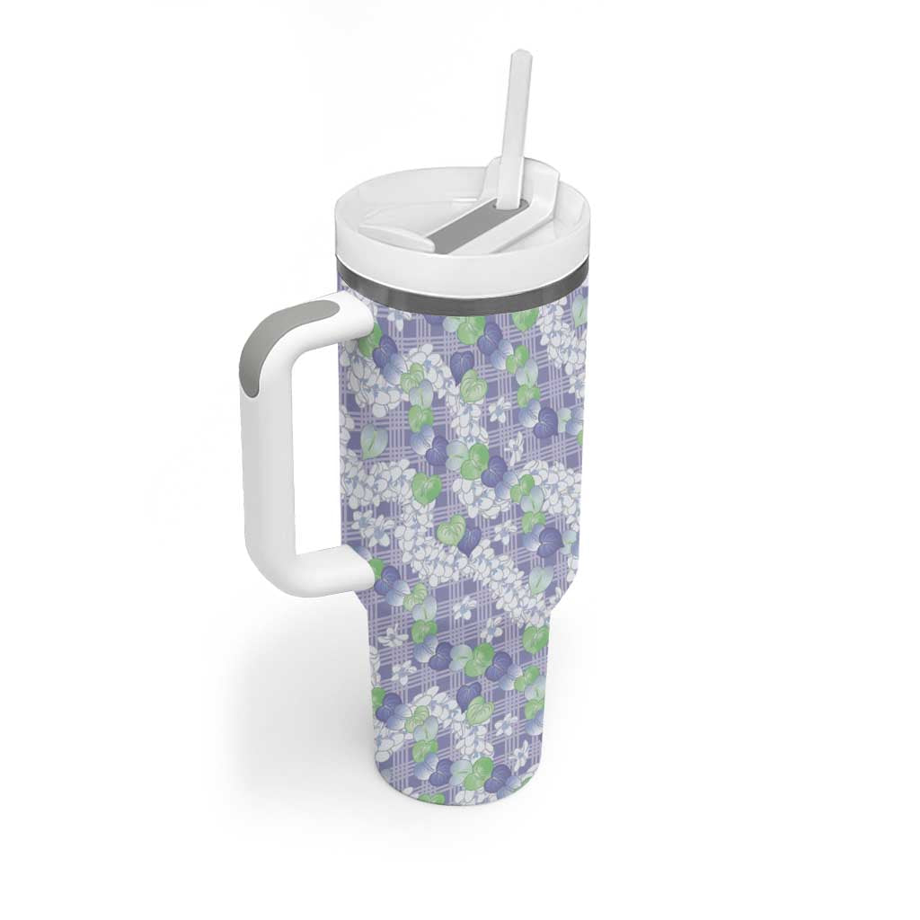 Anthurium Plumeria Lei Pastel Tumbler With Handle Purple Hawaiian Splendid Palaka