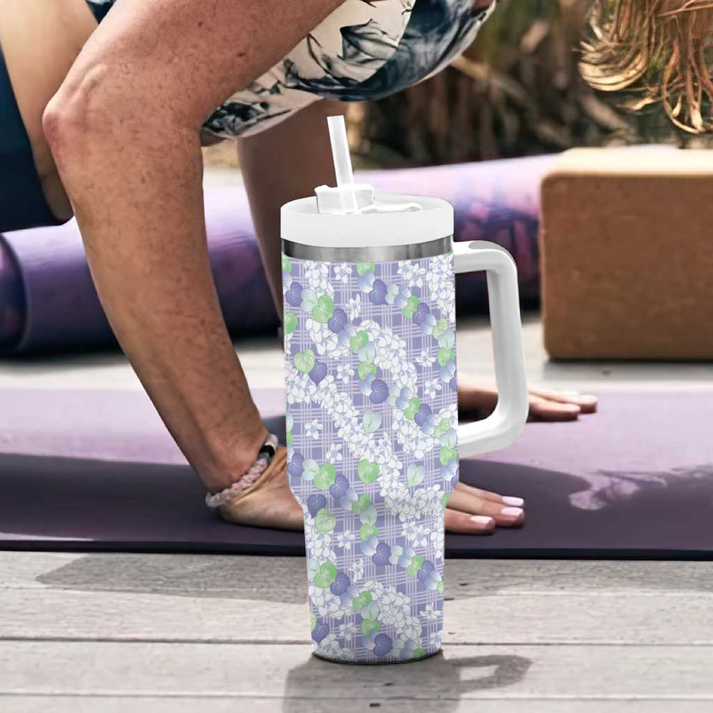 Anthurium Plumeria Lei Pastel Tumbler With Handle Purple Hawaiian Splendid Palaka