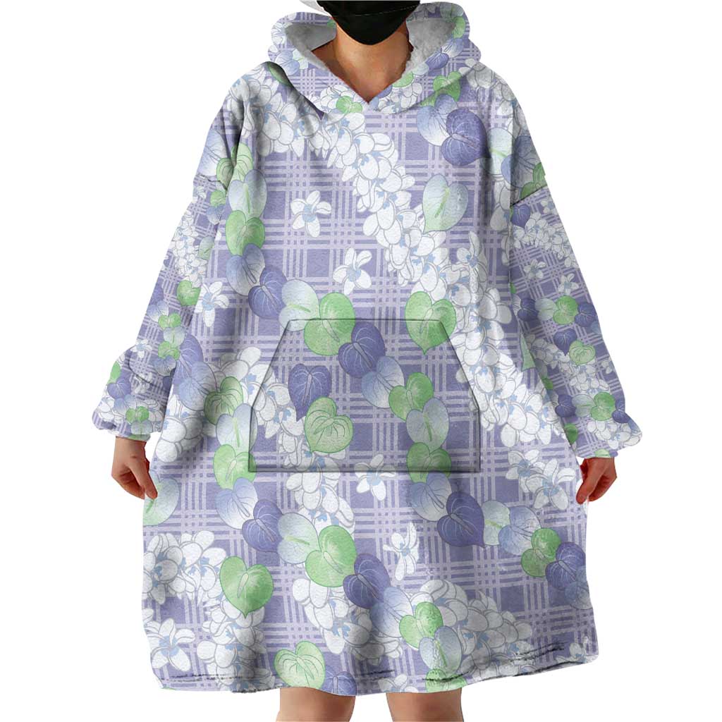 Anthurium Plumeria Lei Pastel Wearable Blanket Hoodie Purple Hawaiian Splendid Palaka