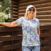Anthurium Plumeria Lei Pastel Women Polo Shirt Purple Hawaiian Splendid Palaka