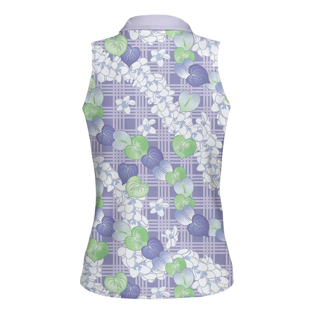 Anthurium Plumeria Lei Pastel Women Sleeveless Polo Shirt Purple Hawaiian Splendid Palaka