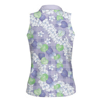 Anthurium Plumeria Lei Pastel Women Sleeveless Polo Shirt Purple Hawaiian Splendid Palaka