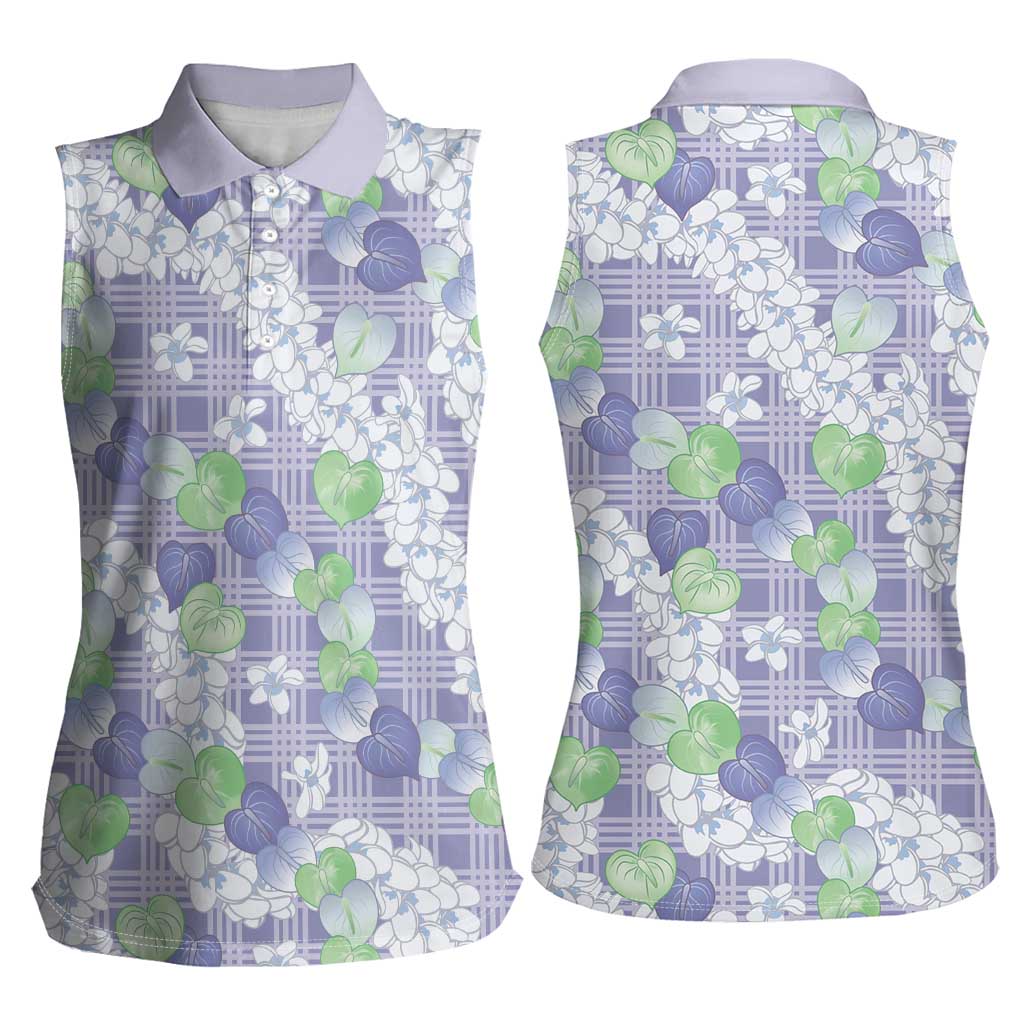 Anthurium Plumeria Lei Pastel Women Sleeveless Polo Shirt Purple Hawaiian Splendid Palaka