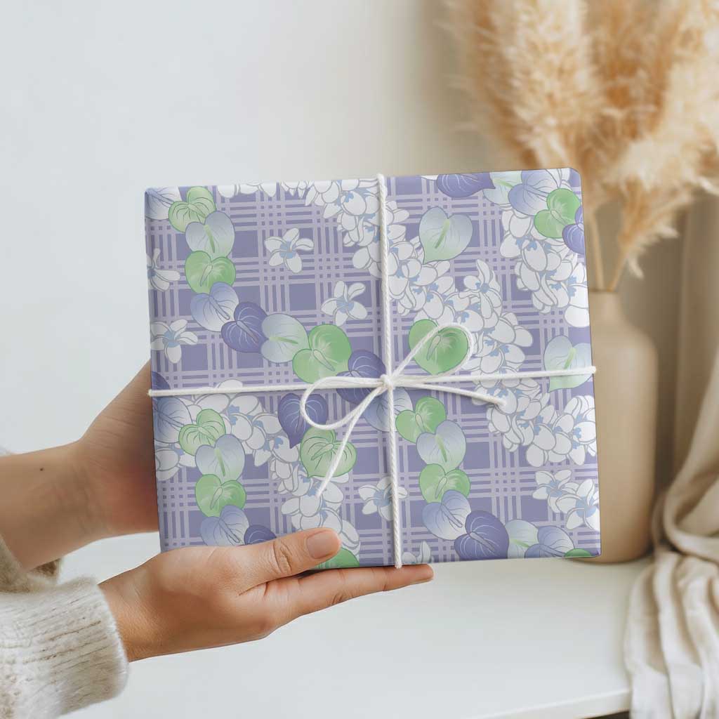 Anthurium Plumeria Lei Pastel Wrapping Paper Purple Hawaiian Splendid Palaka