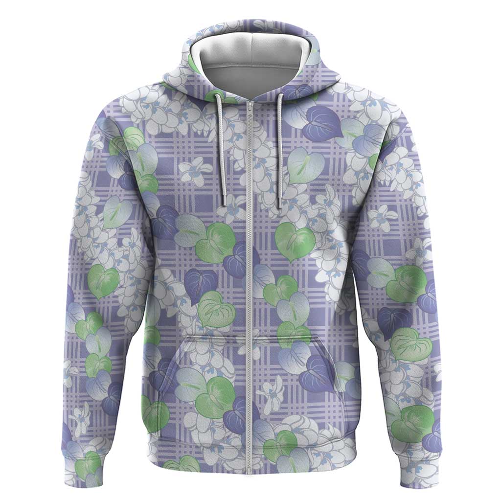 Anthurium Plumeria Lei Pastel Zip Hoodie Purple Hawaiian Splendid Palaka