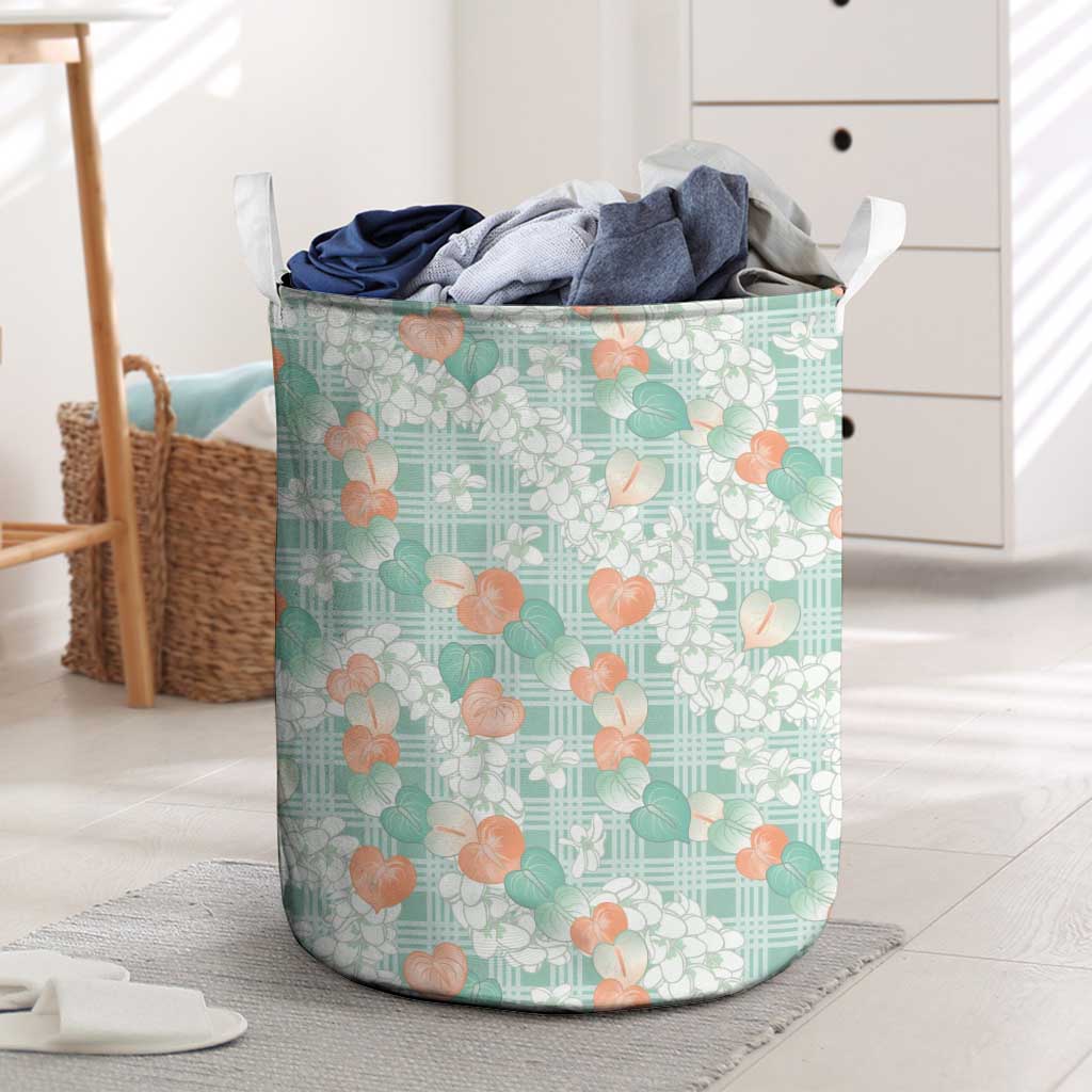 Anthurium Plumeria Lei Pastel Laundry Basket Teal Hawaiian Splendid Palaka