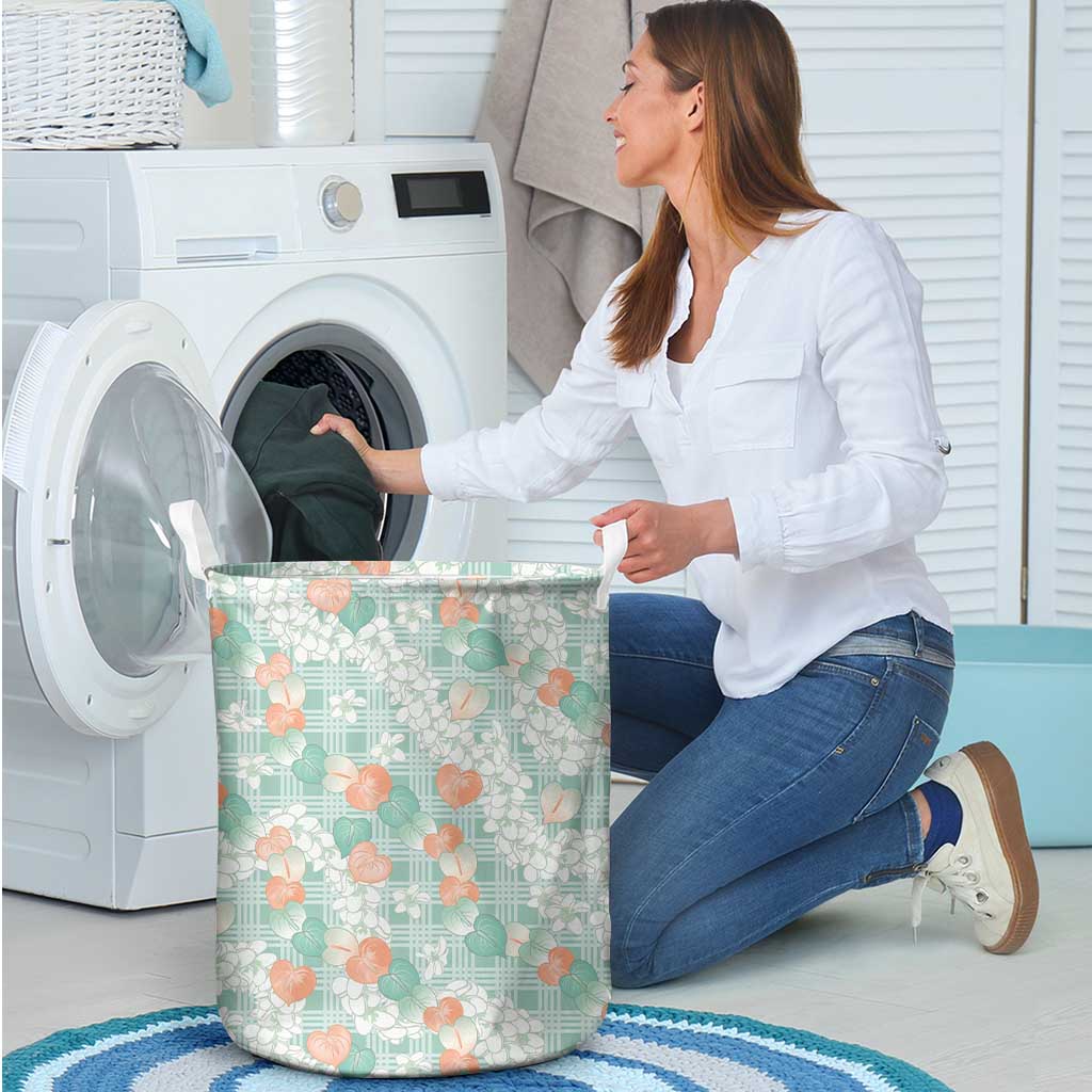 Anthurium Plumeria Lei Pastel Laundry Basket Teal Hawaiian Splendid Palaka
