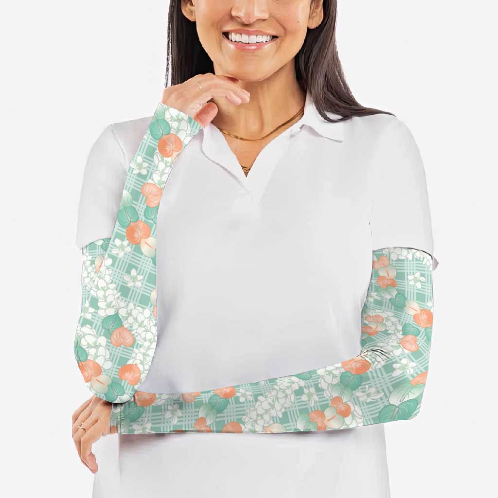Anthurium Plumeria Lei Pastel Arm Sleeves Teal Hawaiian Splendid Palaka