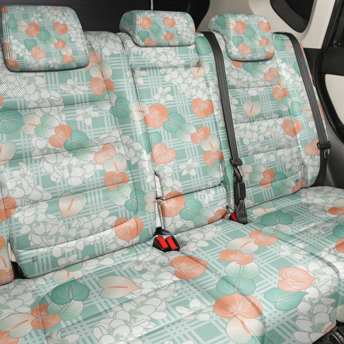 Anthurium Plumeria Lei Pastel Back Car Seat Cover Teal Hawaiian Splendid Palaka