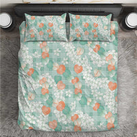 Anthurium Plumeria Lei Pastel Bedding Set Teal Hawaiian Splendid Palaka