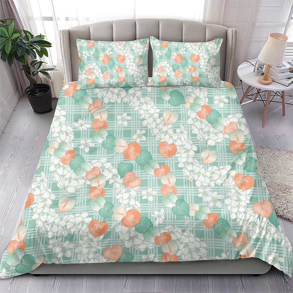 Anthurium Plumeria Lei Pastel Bedding Set Teal Hawaiian Splendid Palaka