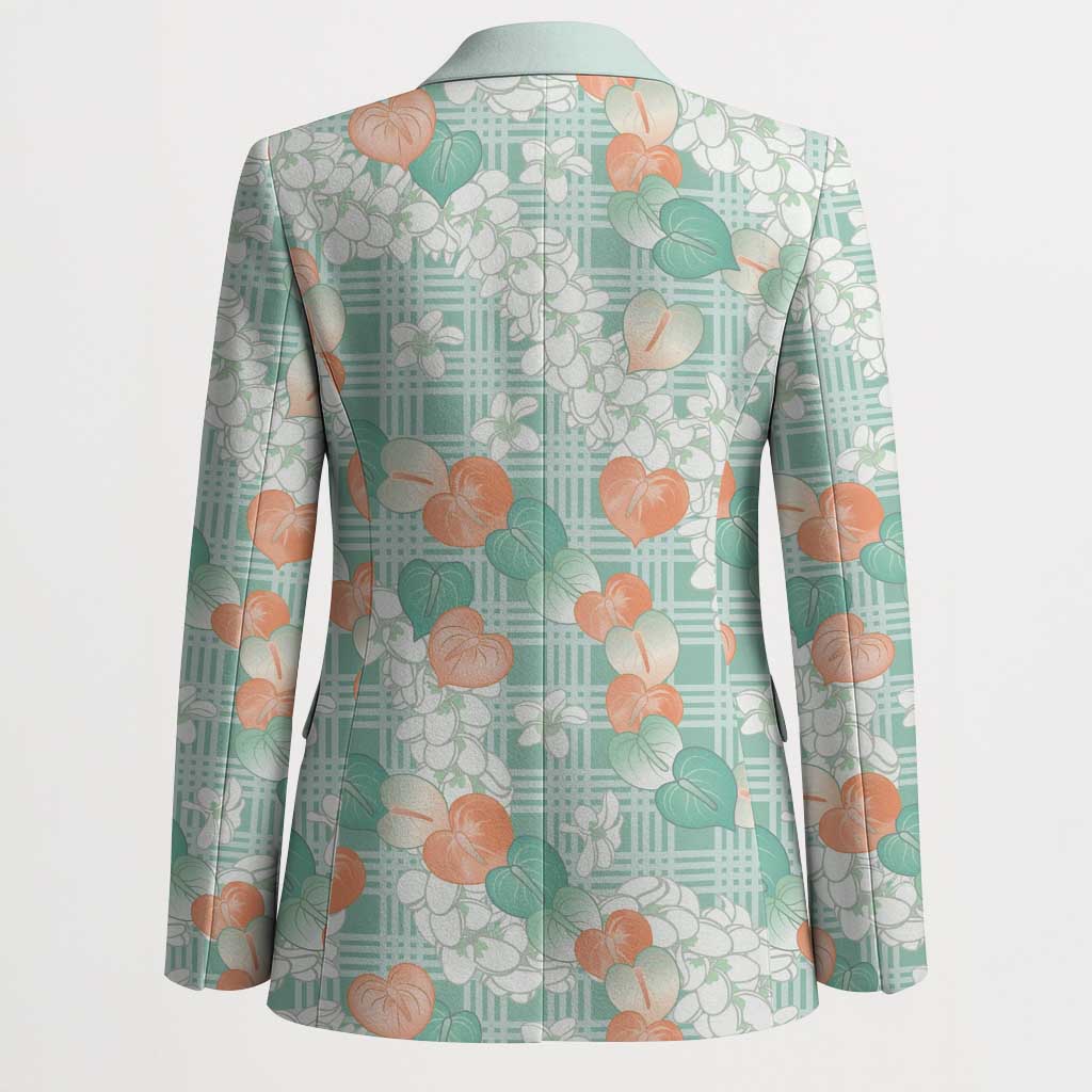 Anthurium Plumeria Lei Pastel Blazer Teal Hawaiian Splendid Palaka