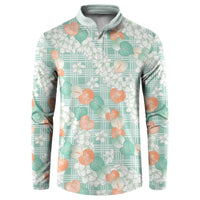 Anthurium Plumeria Lei Pastel Button Sweatshirt Teal Hawaiian Splendid Palaka
