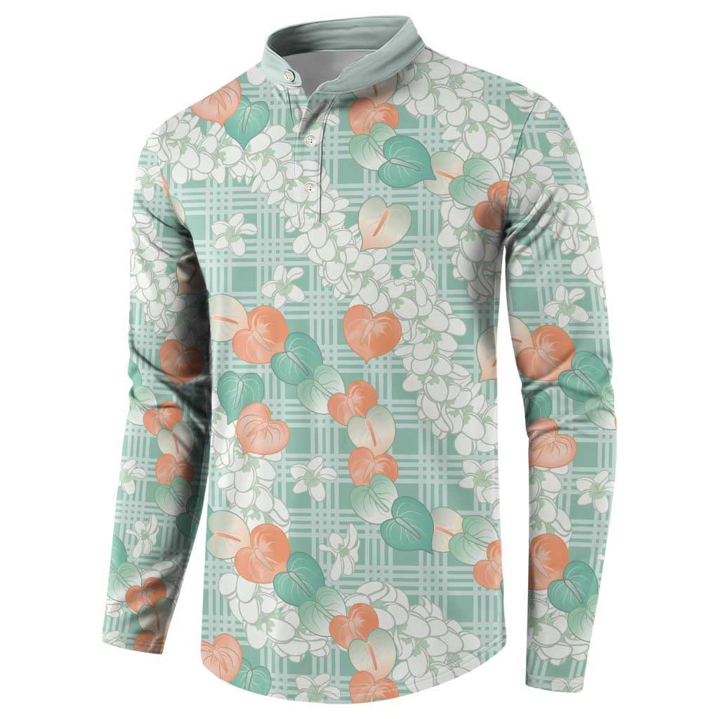 Anthurium Plumeria Lei Pastel Button Sweatshirt Teal Hawaiian Splendid Palaka