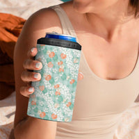 Anthurium Plumeria Lei Pastel 4 in 1 Can Cooler Tumbler Teal Hawaiian Splendid Palaka