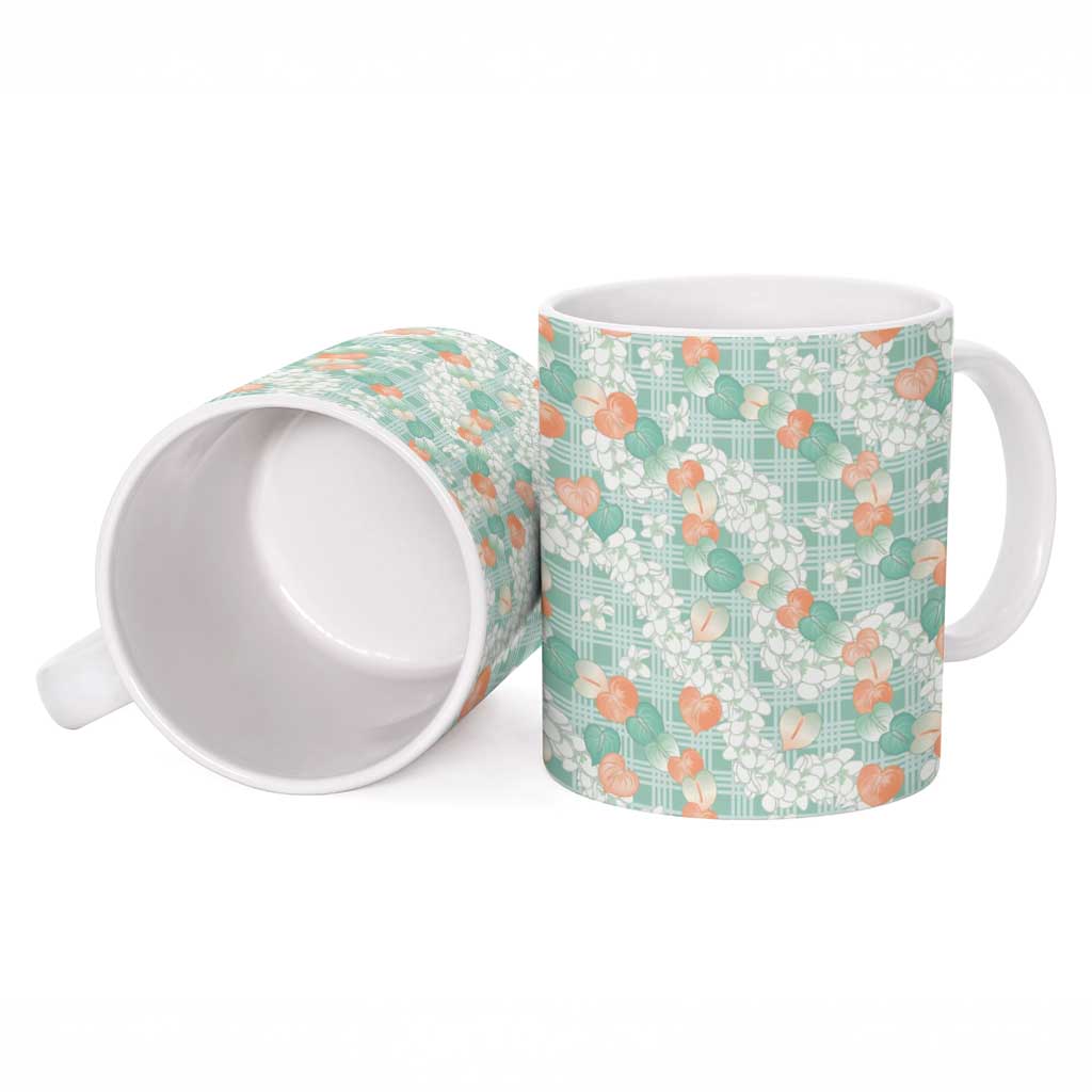 Anthurium Plumeria Lei Pastel Ceramic Mug Teal Hawaiian Splendid Palaka