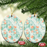 Anthurium Plumeria Lei Pastel Ceramic Ornament Teal Hawaiian Splendid Palaka LT01 Oval Teal - Polynesian Pride