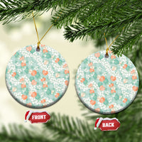 Anthurium Plumeria Lei Pastel Ceramic Ornament Teal Hawaiian Splendid Palaka LT01 Circle Teal - Polynesian Pride