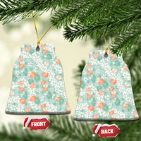 Anthurium Plumeria Lei Pastel Ceramic Ornament Teal Hawaiian Splendid Palaka LT01 Bell Flake Teal - Polynesian Pride