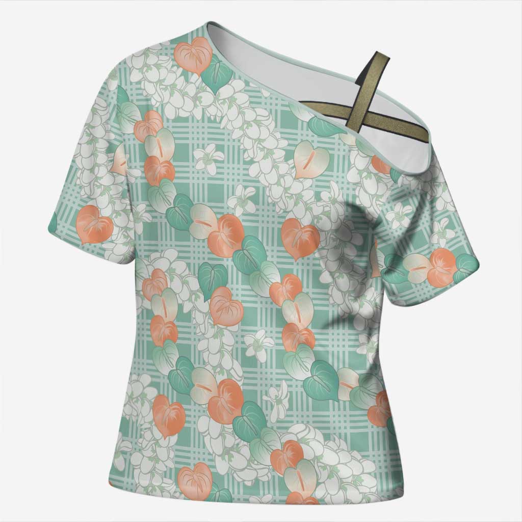 Anthurium Plumeria Lei Pastel Cross Shoulder Shirt Teal Hawaiian Splendid Palaka