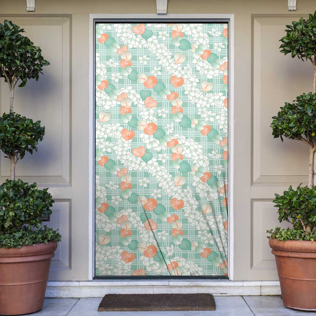 Anthurium Plumeria Lei Pastel Door Cover Teal Hawaiian Splendid Palaka