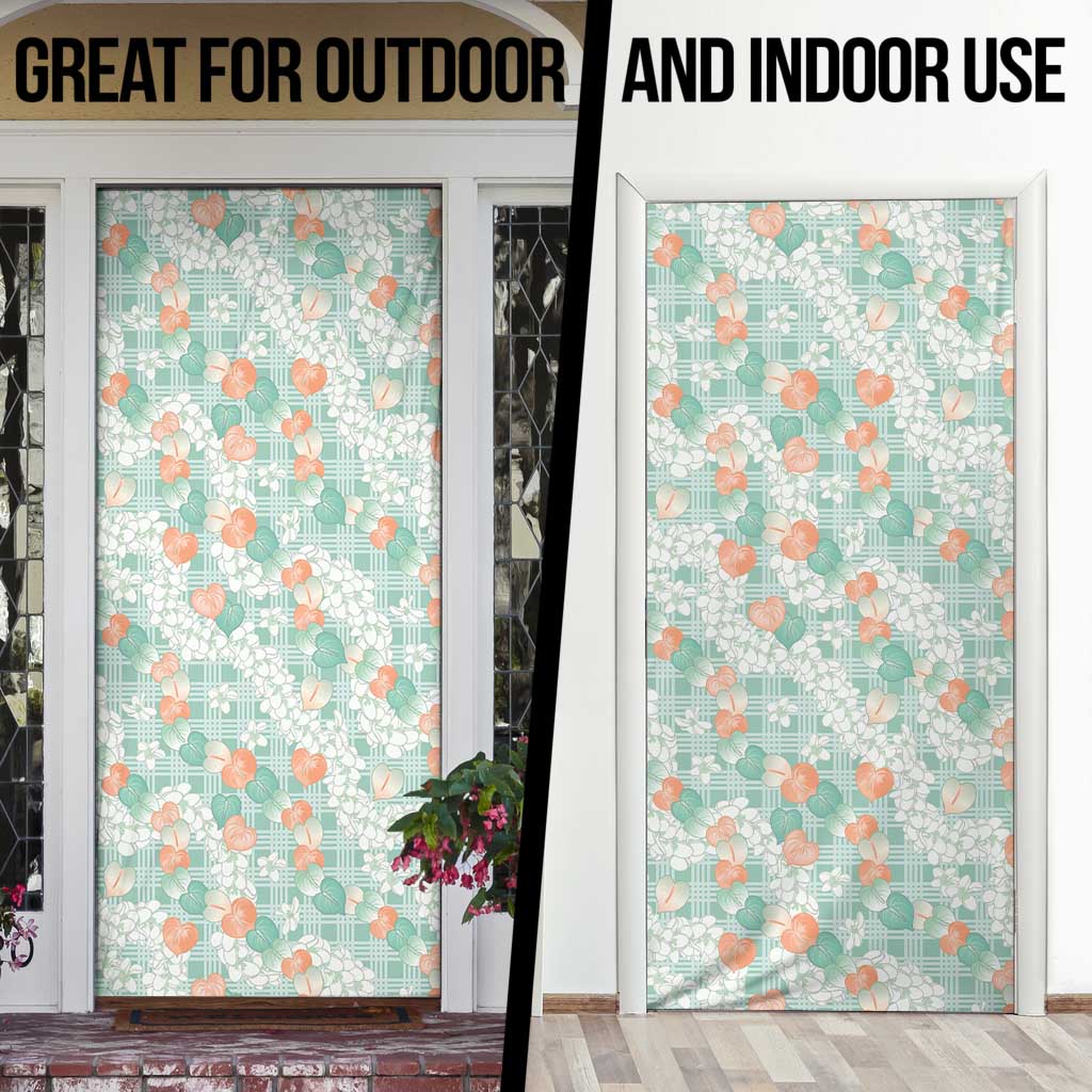 Anthurium Plumeria Lei Pastel Door Cover Teal Hawaiian Splendid Palaka