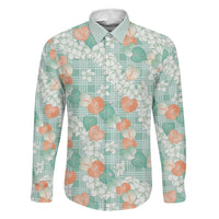 Anthurium Plumeria Lei Pastel Family Matching Off The Shoulder Long Sleeve Dress and Hawaiian Shirt Teal Hawaiian Splendid Palaka LT01 Dad's Shirt - Long Sleeve Teal - Polynesian Pride