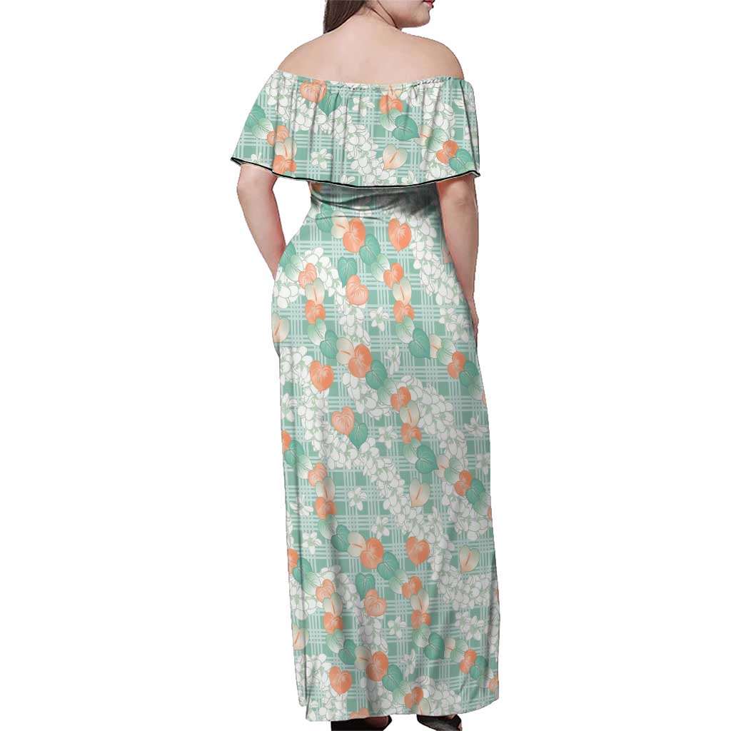 Anthurium Plumeria Lei Pastel Family Matching Off Shoulder Maxi Dress and Hawaiian Shirt Teal Hawaiian Splendid Palaka LT01 - Polynesian Pride