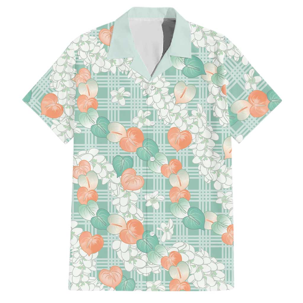 Anthurium Plumeria Lei Pastel Family Matching Off Shoulder Short Dress and Hawaiian Shirt Teal Hawaiian Splendid Palaka LT01 Dad's Shirt - Short Sleeve Teal - Polynesian Pride