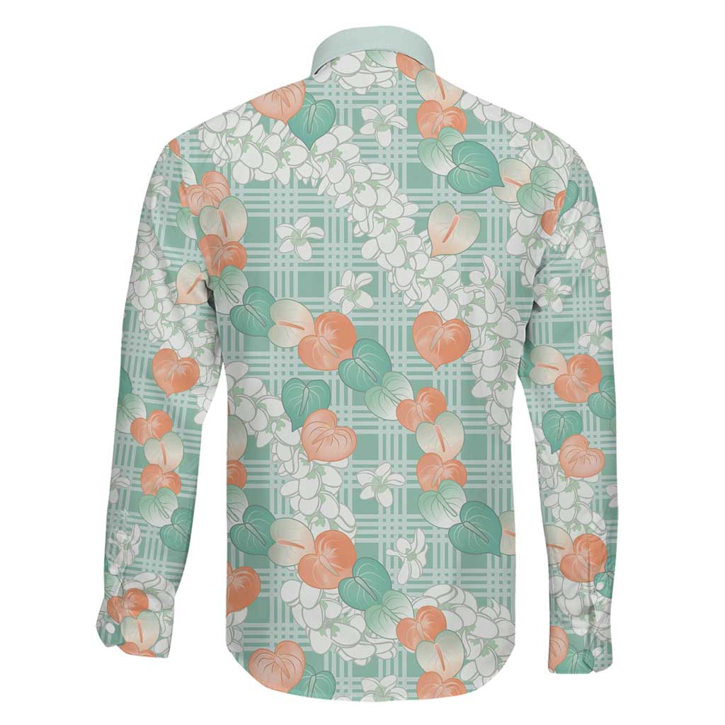 Anthurium Plumeria Lei Pastel Family Matching Off Shoulder Short Dress and Hawaiian Shirt Teal Hawaiian Splendid Palaka LT01 - Polynesian Pride