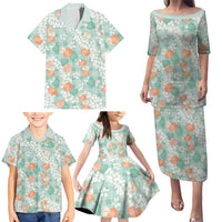Anthurium Plumeria Lei Pastel Family Matching Puletasi and Hawaiian Shirt Teal Hawaiian Splendid Palaka LT01 - Polynesian Pride