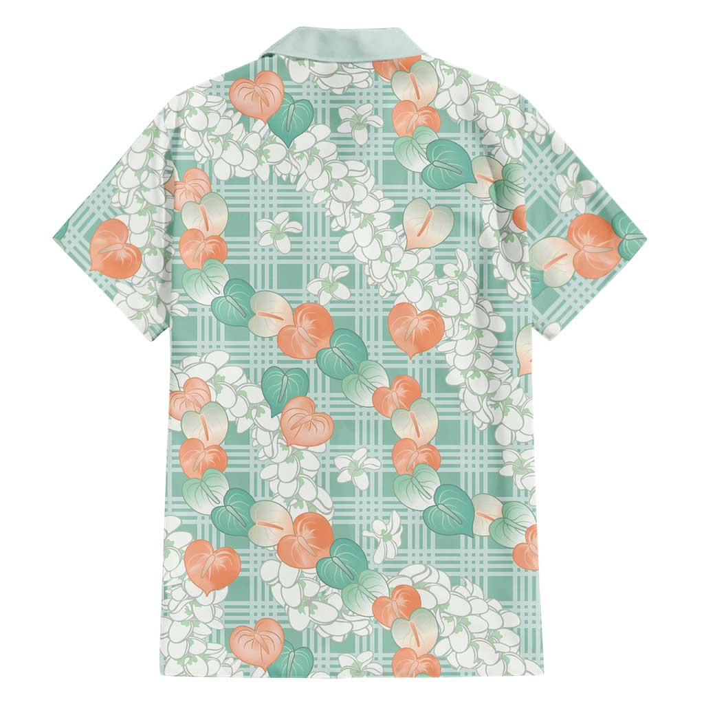 Anthurium Plumeria Lei Pastel Family Matching Puletasi and Hawaiian Shirt Teal Hawaiian Splendid Palaka LT01 - Polynesian Pride
