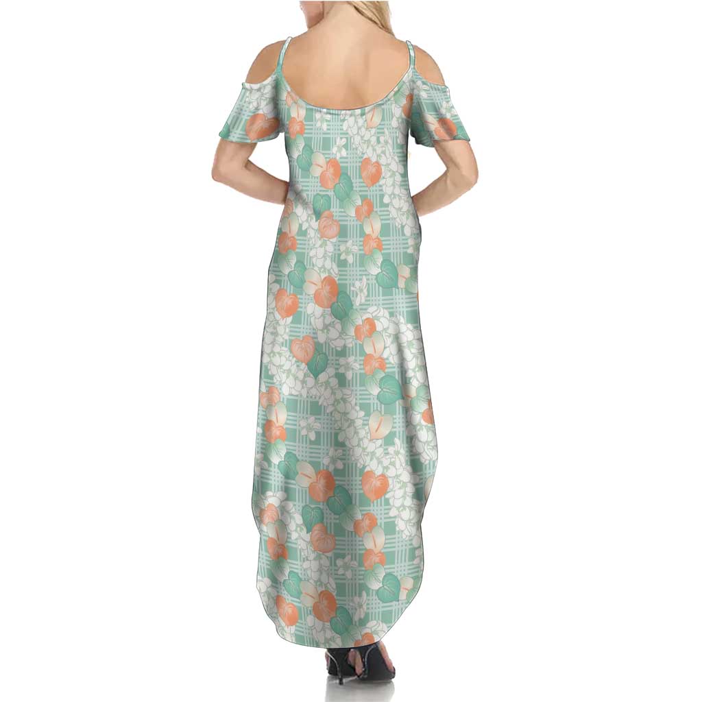 Anthurium Plumeria Lei Pastel Family Matching Summer Maxi Dress and Hawaiian Shirt Teal Hawaiian Splendid Palaka LT01 - Polynesian Pride