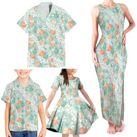 Anthurium Plumeria Lei Pastel Family Matching Tank Maxi Dress and Hawaiian Shirt Teal Hawaiian Splendid Palaka LT01 - Polynesian Pride