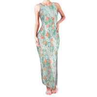 Anthurium Plumeria Lei Pastel Family Matching Tank Maxi Dress and Hawaiian Shirt Teal Hawaiian Splendid Palaka LT01 Mom's Dress Teal - Polynesian Pride