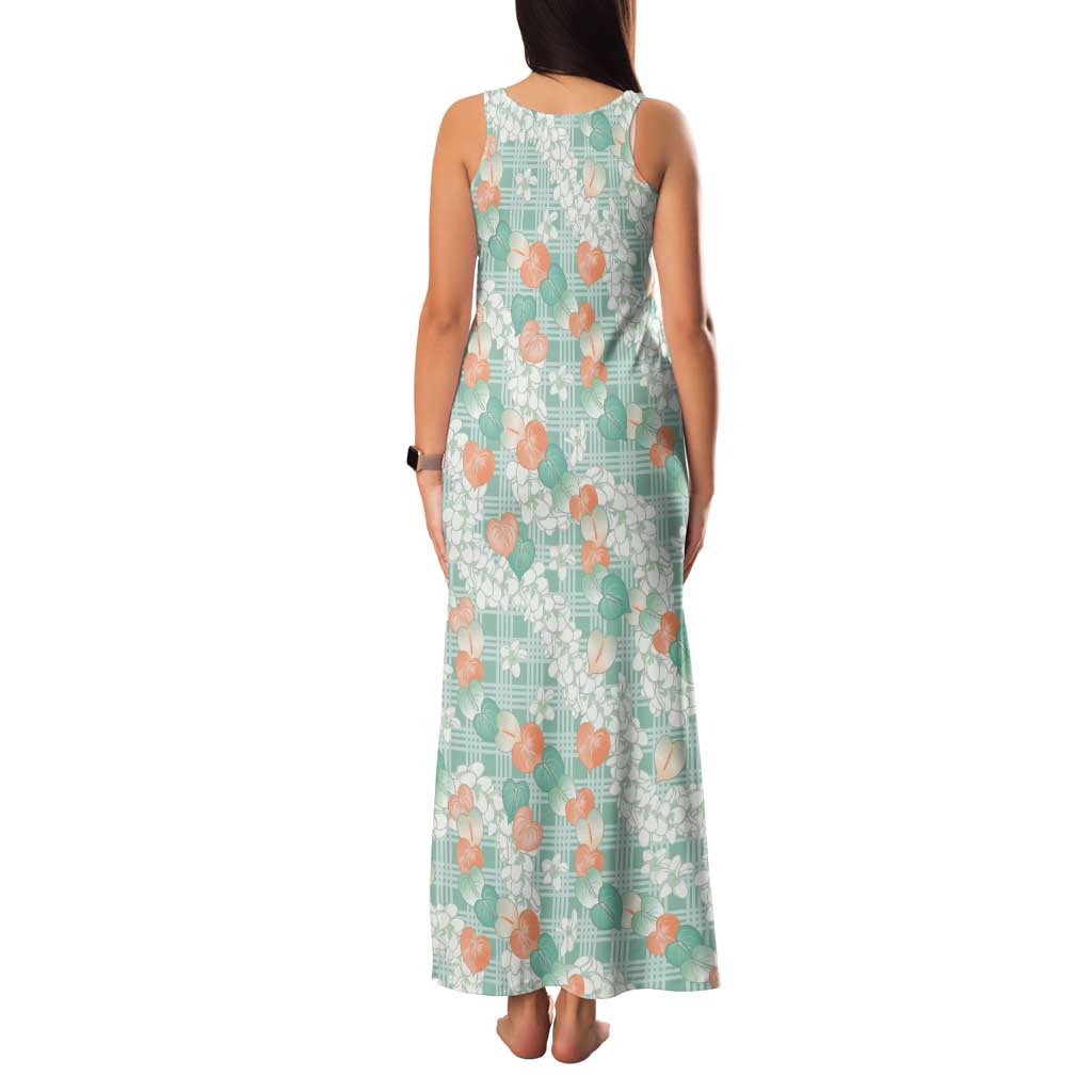 Anthurium Plumeria Lei Pastel Family Matching Tank Maxi Dress and Hawaiian Shirt Teal Hawaiian Splendid Palaka LT01 - Polynesian Pride