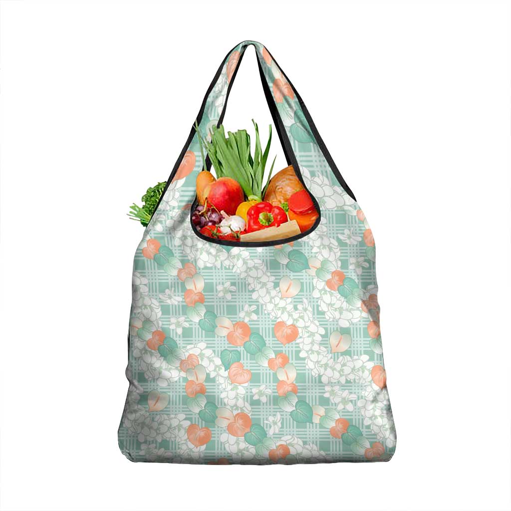 Anthurium Plumeria Lei Pastel Grocery Bag Teal Hawaiian Splendid Palaka