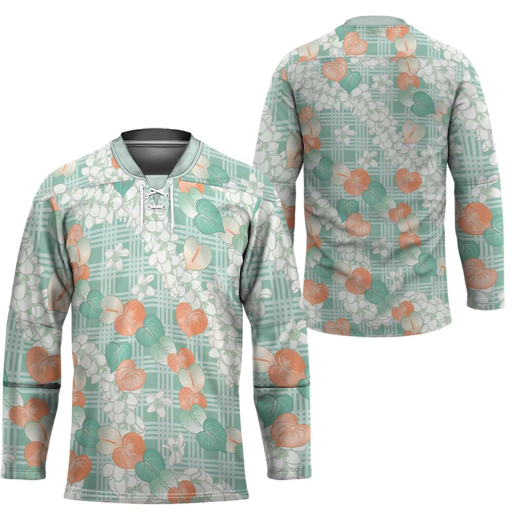 Anthurium Plumeria Lei Pastel Hockey Jersey Teal Hawaiian Splendid Palaka