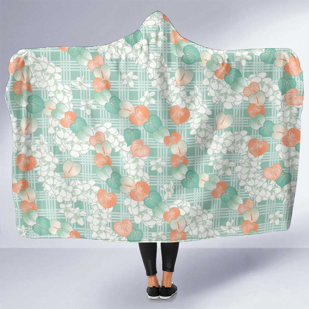 Anthurium Plumeria Lei Pastel Hooded Blanket Teal Hawaiian Splendid Palaka