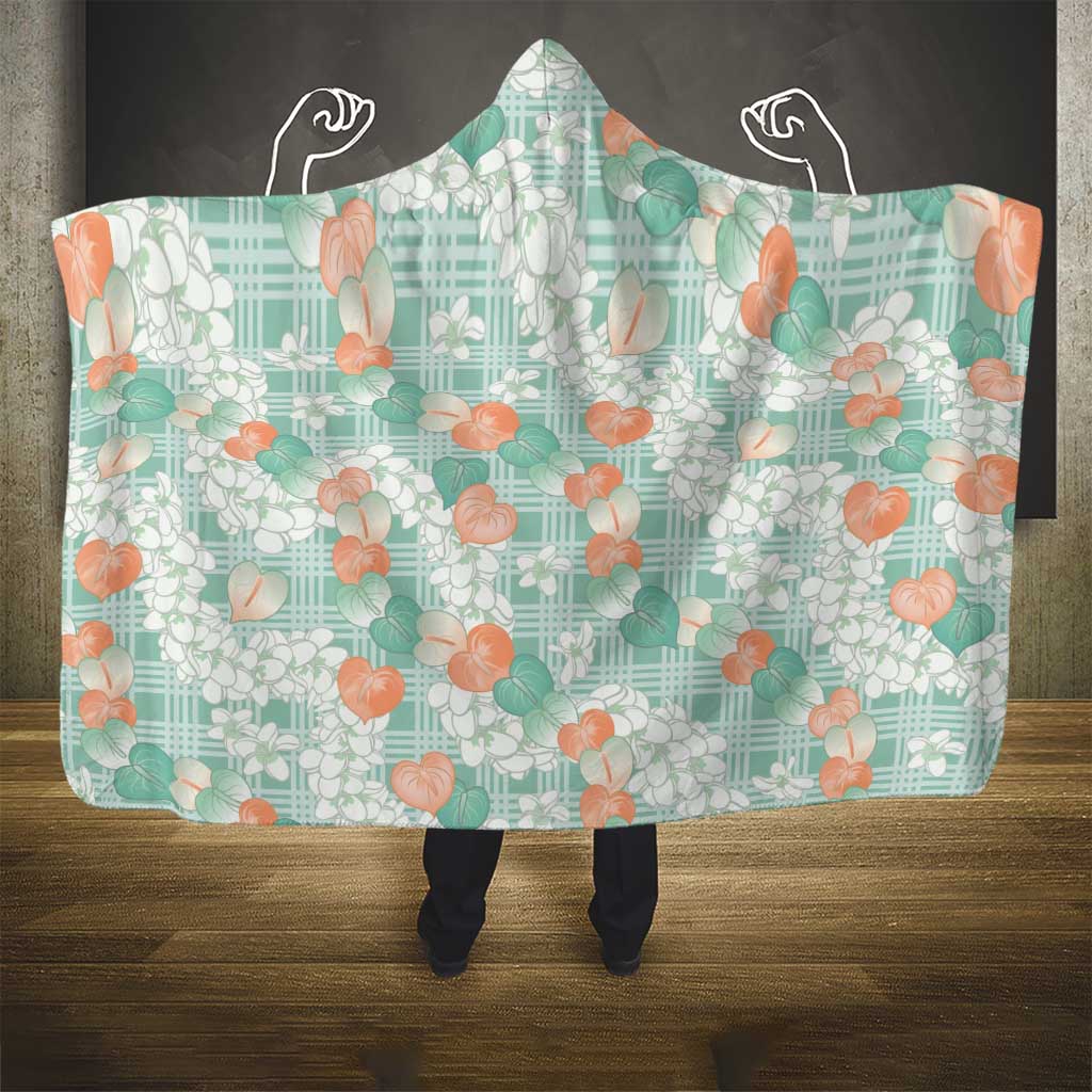 Anthurium Plumeria Lei Pastel Hooded Blanket Teal Hawaiian Splendid Palaka