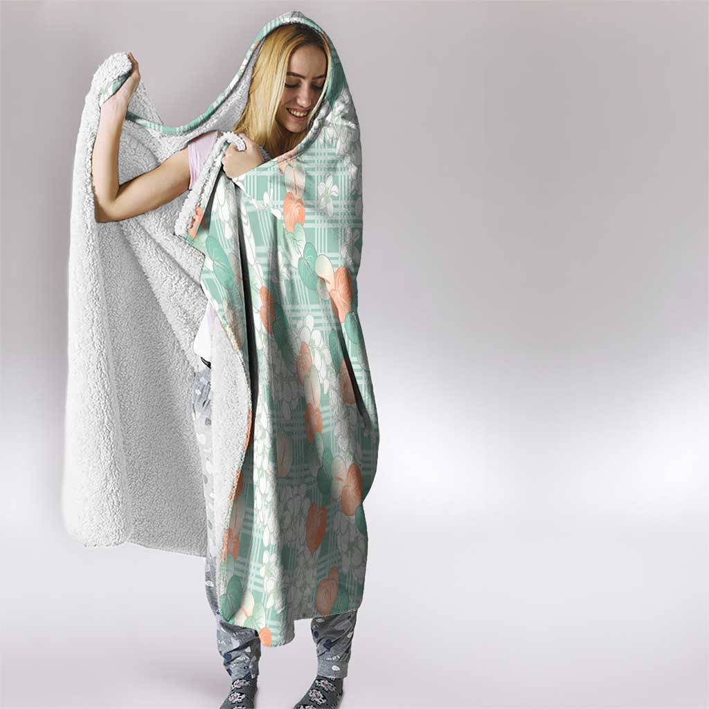 Anthurium Plumeria Lei Pastel Hooded Blanket Teal Hawaiian Splendid Palaka
