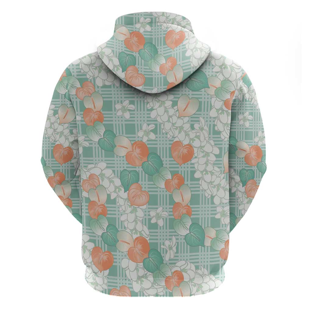 Anthurium Plumeria Lei Pastel Hoodie Teal Hawaiian Splendid Palaka