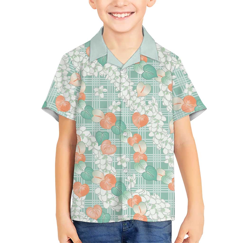 Anthurium Plumeria Lei Pastel Kid Hawaiian Shirt Teal Hawaiian Splendid Palaka