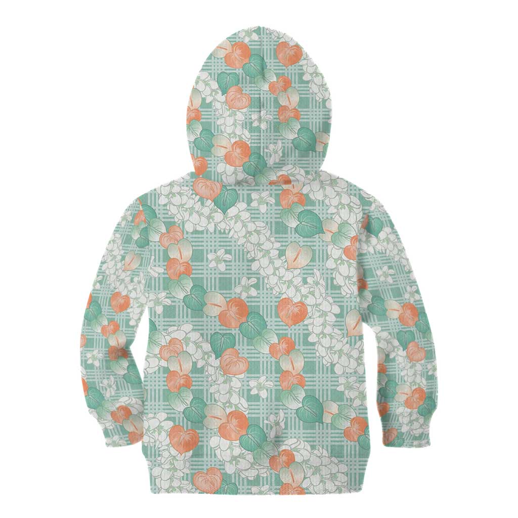 Anthurium Plumeria Lei Pastel Kid Hoodie Teal Hawaiian Splendid Palaka