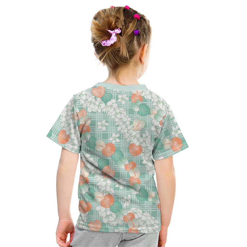 Anthurium Plumeria Lei Pastel Kid T Shirt Teal Hawaiian Splendid Palaka