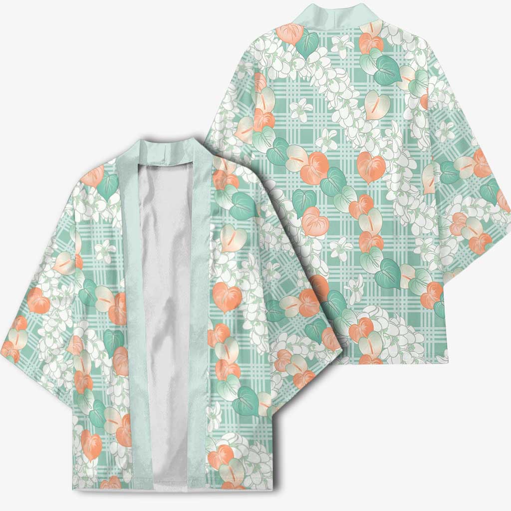 Anthurium Plumeria Lei Pastel Kimono Teal Hawaiian Splendid Palaka