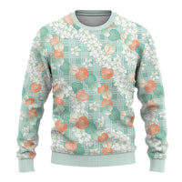 Anthurium Plumeria Lei Pastel Ugly Christmas Sweater Teal Hawaiian Splendid Palaka LT01 - Polynesian Pride