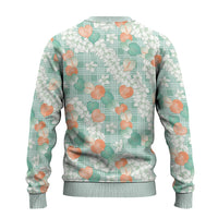 Anthurium Plumeria Lei Pastel Ugly Christmas Sweater Teal Hawaiian Splendid Palaka LT01 - Polynesian Pride