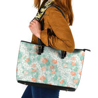 Anthurium Plumeria Lei Pastel Leather Tote Bag Teal Hawaiian Splendid Palaka