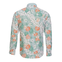Anthurium Plumeria Lei Pastel Long Sleeve Button Shirt Teal Hawaiian Splendid Palaka